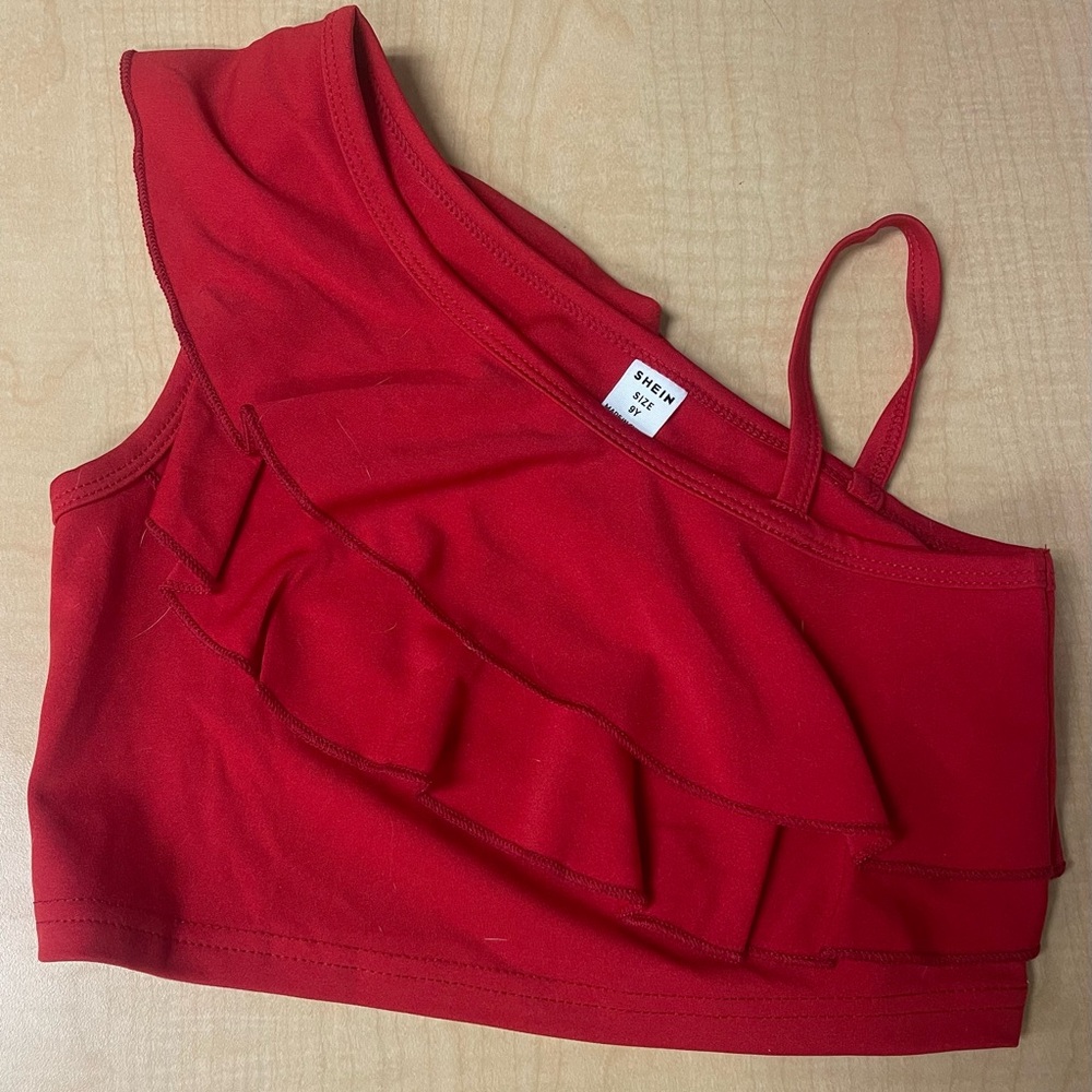 NWT girls SHEIN red shirt w/ruffle size 9Y never worn really cute